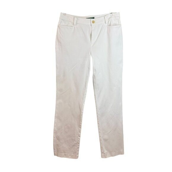 Ralph Lauren White Straight Leg Pants Size 6 | Classic Cotton Stretch Trousers - Picture 1 of 6